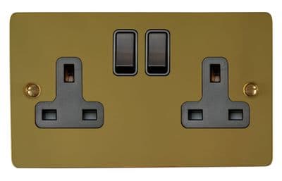 G&H FB10B Flat Plate Polished Brass 2 Gang Double 13A Switched Plug Socket