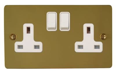 G&H FB10W Flat Plate Polished Brass 2 Gang Double 13A Switched Plug Socket