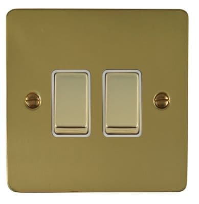 G&H FB202 Flat Plate Polished Brass 2 Gang 1 or 2 Way Rocker Light Switch