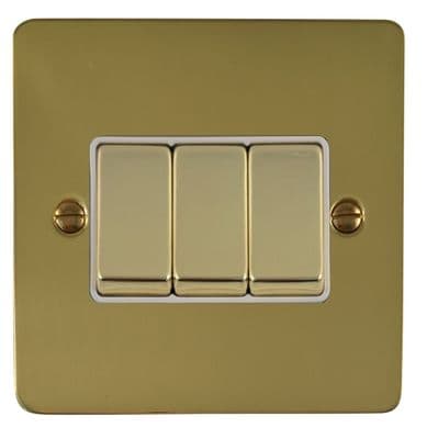 G&H FB203 Flat Plate Polished Brass 3 Gang 1 or 2 Way Rocker Light Switch