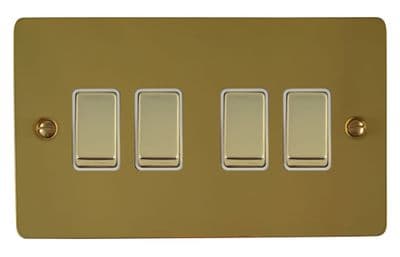 G&H FB204 Flat Plate Polished Brass 4 Gang 1 or 2 Way Rocker Light Switch