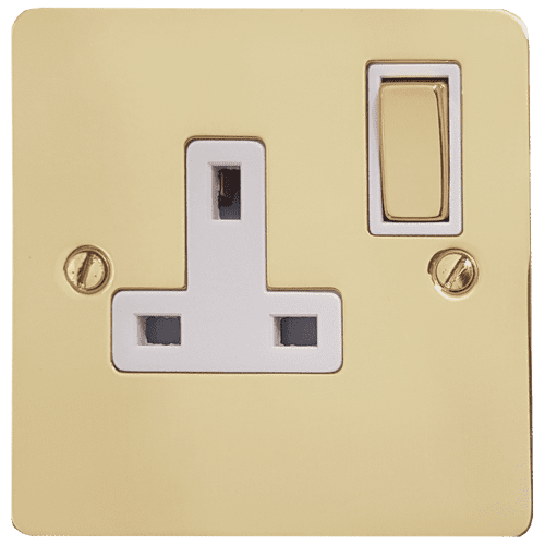 G&H FB209 Flat Plate Polished Brass 1 Gang Single 13A Switched Plug Socket
