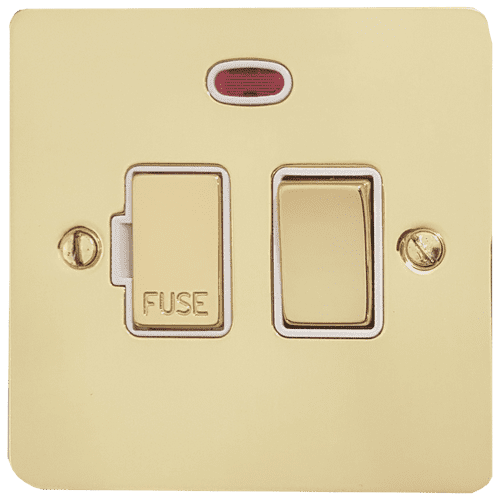 G&H FB227 Flat Plate Polished Brass 1 Gang Fused Spur 13A Switched & Neon