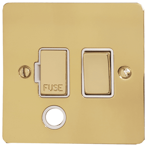 G&H FB256 Flat Plate Polished Brass 1 Gang Fused Spur 13A Switched & Flex Outlet