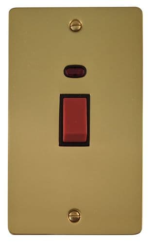 G&H FB28B Flat Plate Polished Brass 45 Amp DP Cooker Switch & Neon Vertical Plate