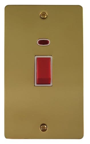 G&H FB28W Flat Plate Polished Brass 45 Amp DP Cooker Switch & Neon Vertical Plate