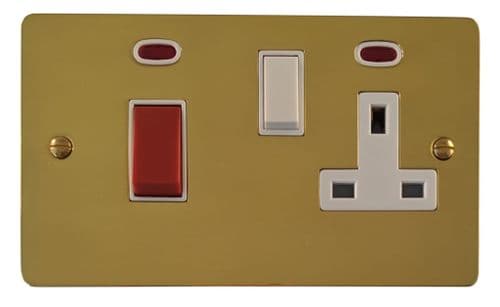 G&H FB29W Flat Plate Polished Brass 45 Amp DP Cooker Switch & 13A Switched Socket