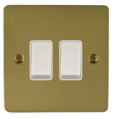 G&H FB2W Flat Plate Polished Brass 2 Gang 1 or 2 Way Rocker Light Switch