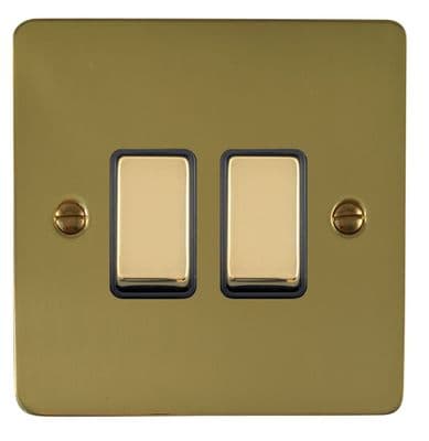 G&H FB302 Flat Plate Polished Brass 2 Gang 1 or 2 Way Rocker Light Switch
