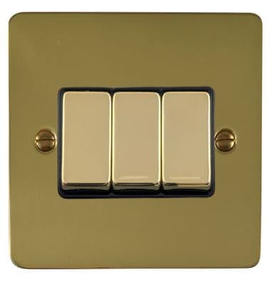 G&H FB303 Flat Plate Polished Brass 3 Gang 1 or 2 Way Rocker Light Switch