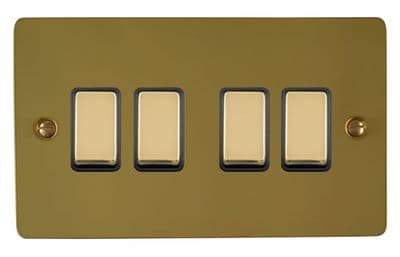 G&H FB304 Flat Plate Polished Brass 4 Gang 1 or 2 Way Rocker Light Switch