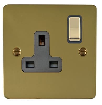 G&H FB309 Flat Plate Polished Brass 1 Gang Single 13A Switched Plug Socket