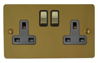 G&H FB310 Flat Plate Polished Brass 2 Gang Double 13A Switched Plug Socket