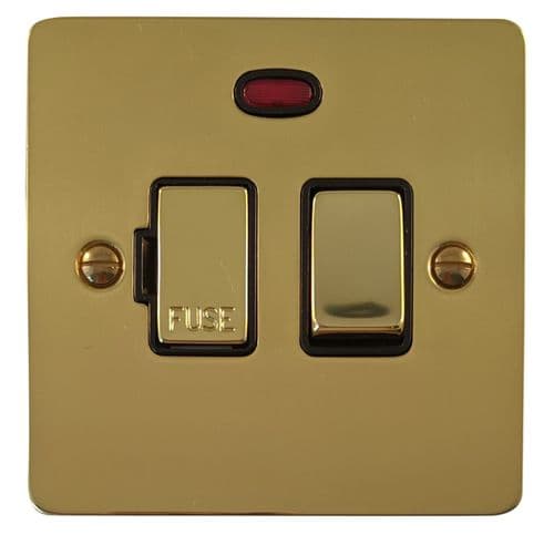 G&H FB327 Flat Plate Polished Brass 1 Gang Fused Spur 13A Switched & Neon