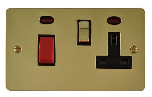 G&H FB329 Flat Plate Polished Brass 45 Amp DP Cooker Switch & 13A Switched Socket