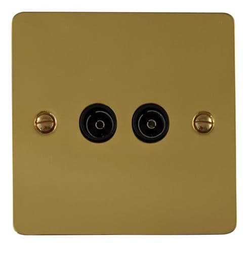 G&H FB36B Flat Plate Polished Brass 2 Gang TV Coax Socket Point