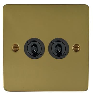 G&H FB382-FBK Flat Plate Polished Brass 2 Gang 2 Way Toggle Light Switch