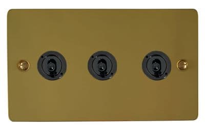 G&H FB383-FBK Flat Plate Polished Brass 3 Gang 2 Way Toggle Light Switch