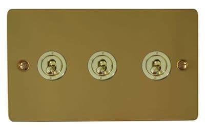G&H FB383-PB Flat Plate Polished Brass 3 Gang 1 or 2 Way Toggle Light Switch