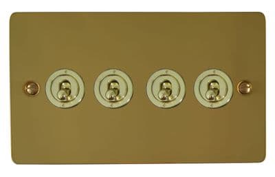 G&H FB384-PB Flat Plate Polished Brass 4 Gang 1 or 2 Way Toggle Light Switch