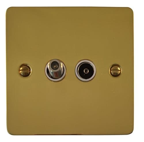 G&H FB38W Flat Plate Polished Brass 1 Gang TV Coax & Satellite Socket Point