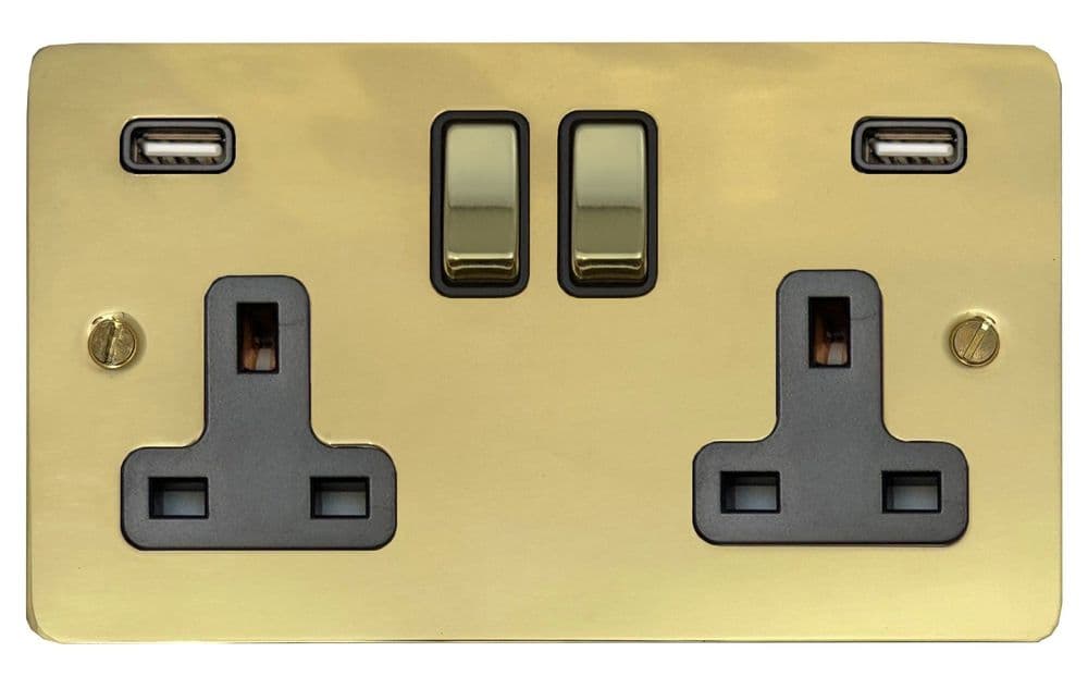 Data Plug Socket G&H FB3910 Flat Plate Polished Brass 2 Gang Double Switched Plug Socket ...