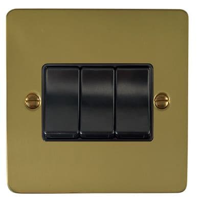 G&H FB3B Flat Plate Polished Brass 3 Gang 1 or 2 Way Rocker Light Switch
