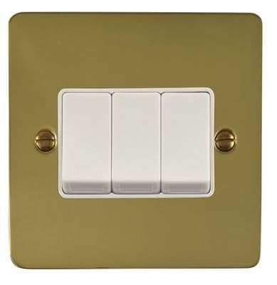 G&H FB3W Flat Plate Polished Brass 3 Gang 1 or 2 Way Rocker Light Switch