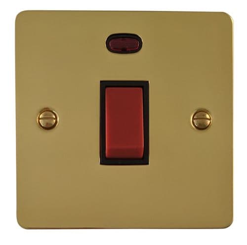 G&H FB46B Flat Plate Polished Brass 45 Amp DP Cooker Switch & Neon Single Plate