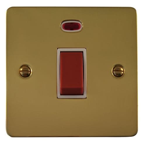 G&H FB46W Flat Plate Polished Brass 45 Amp DP Cooker Switch & Neon Single Plate