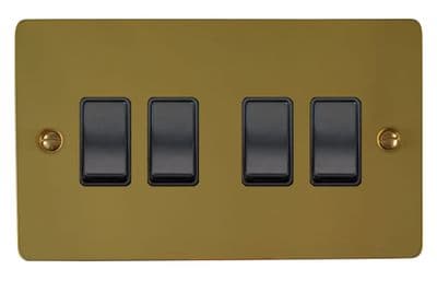 G&H FB4B Flat Plate Polished Brass 4 Gang 1 or 2 Way Rocker Light Switch