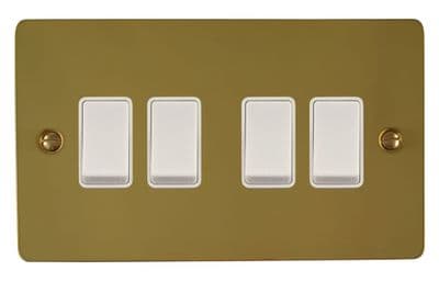 G&H FB4W Flat Plate Polished Brass 4 Gang 1 or 2 Way Rocker Light Switch
