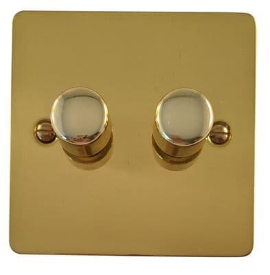 G&H FB522 Flat Plate Polished Brass 2 Gang 1 or 2 Way LED Dimmer Switch