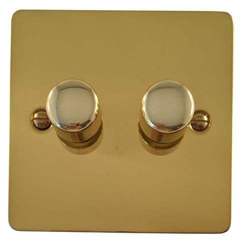 G&H FB522 Flat Plate Polished Brass 2 Gang 1 or 2 Way LED Dimmer Switch