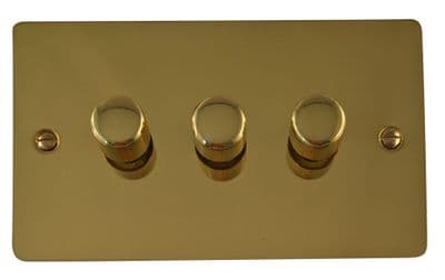 G&H FB523 Flat Plate Polished Brass 3 Gang 1 or 2 Way LED Dimmer Switch