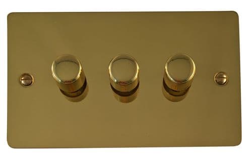 G&H FB523 Flat Plate Polished Brass 3 Gang 1 or 2 Way LED Dimmer Switch