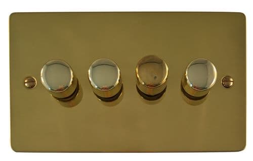 G&H FB524 Flat Plate Polished Brass 4 Gang 1 or 2 Way LED Dimmer Switch