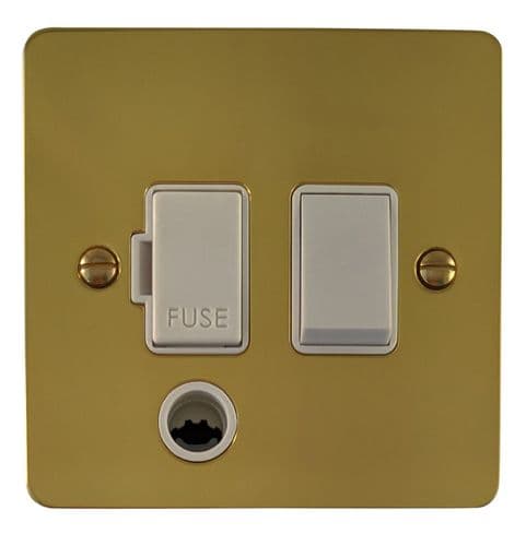 G&H FB56W Flat Plate Polished Brass 1 Gang Fused Spur 13A Switched & Flex Outlet