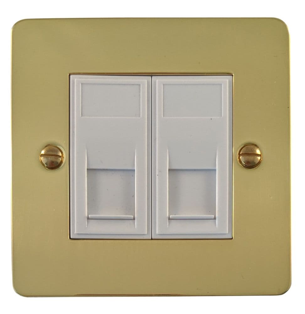 G&H FB62W Flat Plate Polished Brass 2 Gang RJ45 Cat5e Data Socket Point