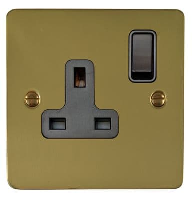 G&H FB9B Flat Plate Polished Brass 1 Gang Single 13A Switched Plug Socket