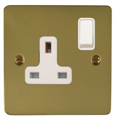 G&H FB9W Flat Plate Polished Brass 1 Gang Single 13A Switched Plug Socket