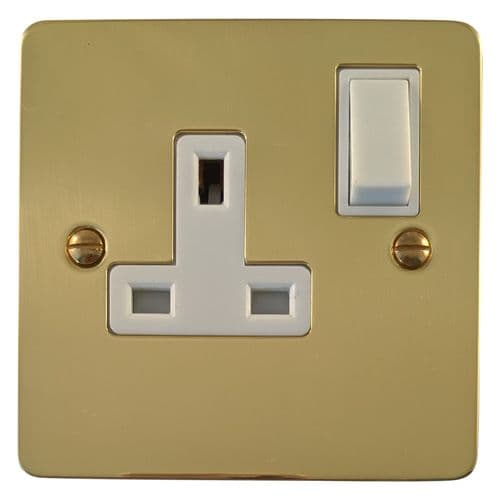 G&H FB9W Flat Plate Polished Brass 1 Gang Single 13A Switched Plug Socket