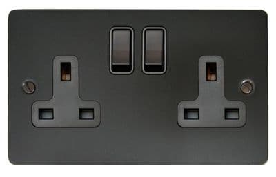G&H FBB10B Flat Plate Black Bronze 2 Gang Double 13A Switched Plug Socket