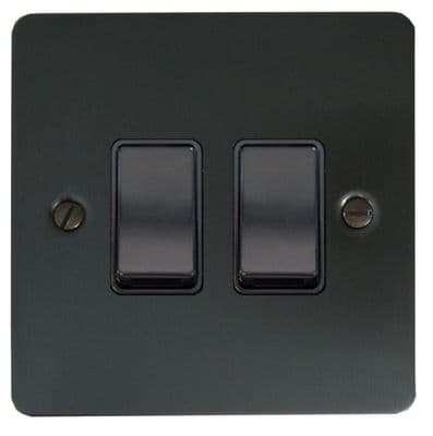 G&H FBB2B Flat Plate Black Bronze 2 Gang 1 or 2 Way Rocker Light Switch