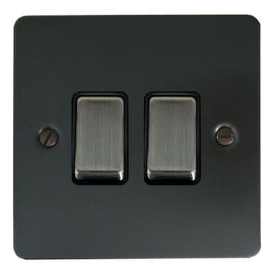G&H FBB302-AB Flat Plate Black Bronze 2 Gang 1 or 2 Way Rocker Light Switch