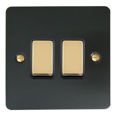 G&H FBB302-PB Flat Plate Black Bronze 2 Gang 1 or 2 Way Rocker Light Switch