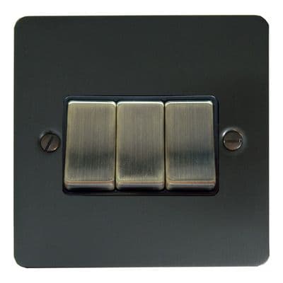 G&H FBB303-AB Flat Plate Black Bronze 3 Gang 1 or 2 Way Rocker Light Switch