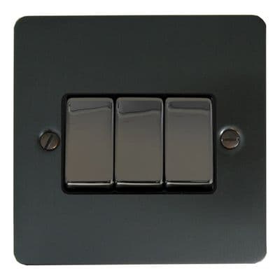 G&H FBB303-BN Flat Plate Black Bronze 3 Gang 1 or 2 Way Rocker Light Switch