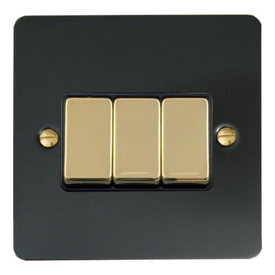 G&H FBB303-PB Flat Plate Black Bronze 3 Gang 1 or 2 Way Rocker Light Switch