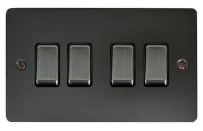G&H FBB304-AB Flat Plate Black Bronze 4 Gang 1 or 2 Way Rocker Light Switch